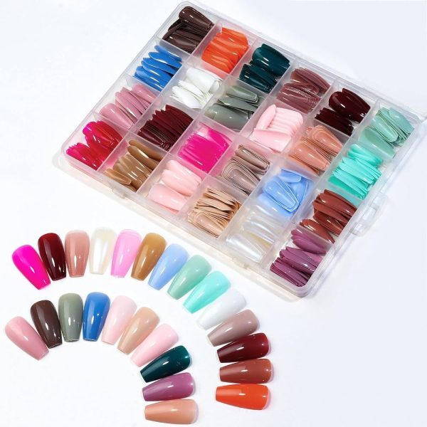 Reusable Fake Nails With Glue With Box – Beautiful Variety Of Colors | Best Fake Nails For Girls ( Random Color Nails ) 576 Pcs